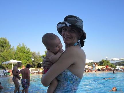 Erynn and Greta by the pool